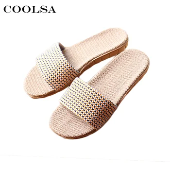 Coolsa Fierbinte de Vară pentru Femei Sandale de plaja, Lenjerie de papuci In Carouri Tesatura Plat Non Slip Interior Flip Flop Femei Casual Pantofi de Paie