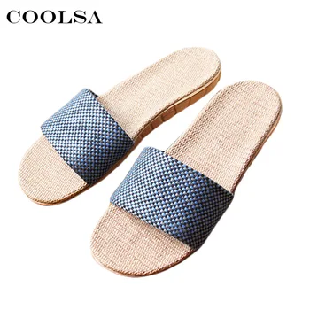 Coolsa Fierbinte de Vară pentru Femei Sandale de plaja, Lenjerie de papuci In Carouri Tesatura Plat Non Slip Interior Flip Flop Femei Casual Pantofi de Paie