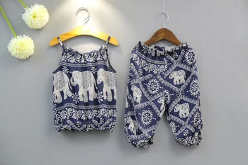 Pudcoco Copil Nou-născut Fete Îmbrăcate Seturi Elephant Print Vara Bretele Vesta Topuri + Lung Pantaloni Largi Tinutele 2 buc 2-7T