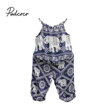 Pudcoco Copil Nou-născut Fete Îmbrăcate Seturi Elephant Print Vara Bretele Vesta Topuri + Lung Pantaloni Largi Tinutele 2 buc 2-7T