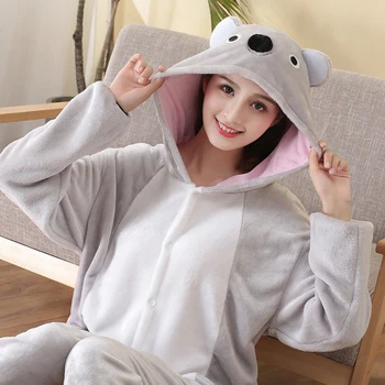 Koala Animal Pijamale Flanel Kigurumi Body-Uri Pentru Adulti Desene Animate Pijamale Bărbați Femei Pijamas Sleepwear Halloween Cosplay Costum