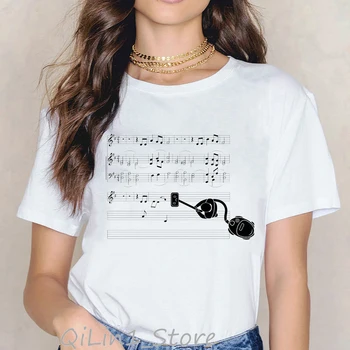 Noutatea Notă Muzicală Pisica Neagra cu animal Print tricou femei harajuku kawaii haine de vară top femei t-shirt tumblr grafic tees