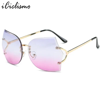 Noi 2017 fără ramă Gradient Cadru Metalic ochelari de Soare pentru Femei Brand Designer Doamna Ochelari de sex Feminin de ochelari de Soare UV400 Ochelari Supradimensionate