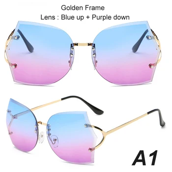 Noi 2017 fără ramă Gradient Cadru Metalic ochelari de Soare pentru Femei Brand Designer Doamna Ochelari de sex Feminin de ochelari de Soare UV400 Ochelari Supradimensionate