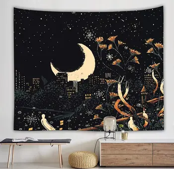 Luna Oraș, peisaj, cer înstelat tapiserii Ilustrare de artă de Perete