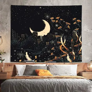 Luna Oraș, peisaj, cer înstelat tapiserii Ilustrare de artă de Perete