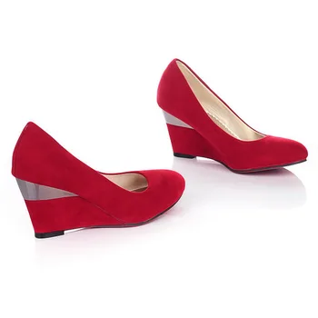 Femei Roșu Jos Wedge Femeie Panta Tocuri Cap Rotund Dimensiuni Mari 42 43 Patru Sezoane Singur Pantofii De Birou De Lucru Pompe De Nunta
