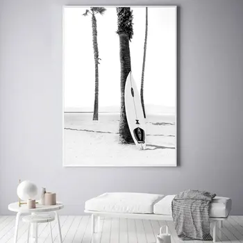 Plajă, Peisaj Tropical Postere, Printuri Palm Beach Surf Arta de Perete Panza Pictura Fotografie Alb-Negru Imagini de Decor Acasă
