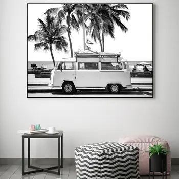Plajă, Peisaj Tropical Postere, Printuri Palm Beach Surf Arta de Perete Panza Pictura Fotografie Alb-Negru Imagini de Decor Acasă