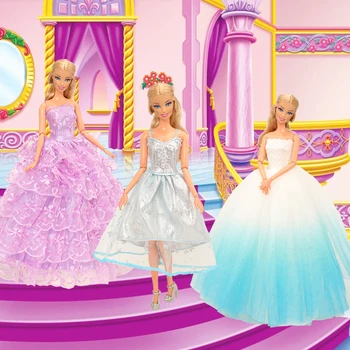 Moda Handmade 3 elemente /lot Jucarii Copii, Accesorii Papusa Coada Lunga Rochii Haine Pentru Barbie Joc de Pansament DIY Cadou Pentru Fata