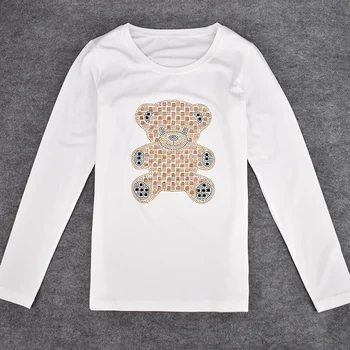 2016 Primăvara Toamna cu Maneca Lunga tee de Desene animate Minunat Ursul de Cristal Design Casual tricou tricou femei femme camiseta feminina
