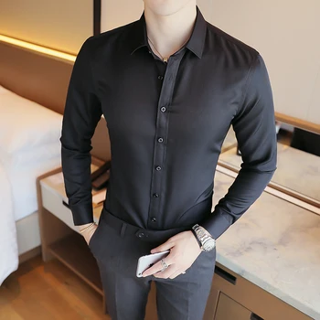 2020 Primavara-Vara Tricou Casual Barbati de Înaltă Calitate Mens Dress Shirt Solid Slim FiLong sleevet Bărbați ShirtM-5XL