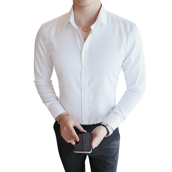 2020 Primavara-Vara Tricou Casual Barbati de Înaltă Calitate Mens Dress Shirt Solid Slim FiLong sleevet Bărbați ShirtM-5XL