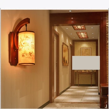 Retro Chineză lampă de perete tranșee de perete de epocă din Lemn Parchme scara culoar, coridor, dormitor living room cafe lampă,E27 lumina de perete sutien