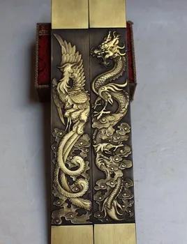 Chineză Colecții Rare Marele dragon și phoenix statuie de Cupru greutate hârtie
