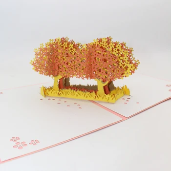 3D Manual de Culoare Dublă Gemeni Înflorit Flori de Cires Copac Hârtie Invitație Felicitari Valentine ' s Day Felicitare Cadou