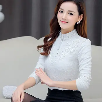 Toamna Elegant Dantela Bluza Femei Stand Doamnelor Topuri cu Maneci Lungi Buton de Cămașă de Moda coreeană Haine Femme DF2252
