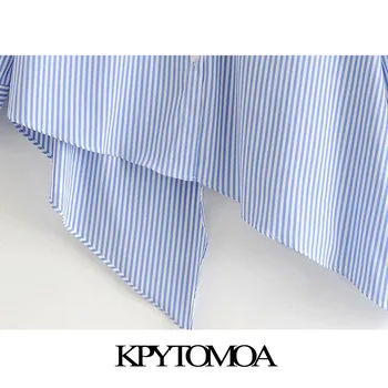 KPYTOMOA Femei 2020 Moda Buzunare cu Dungi Neregulate Bluze Vintage Rever Guler Maneca Lunga Femei Tricouri Blusas Topuri Chic