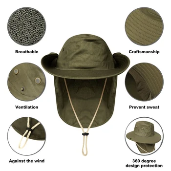 Multifuncțional în aer liber, Drumetii, Camping Pescuit Flap Hat Practice Portabil Parasolar Anti-sudoare UV Pălărie de Protecție Cu Curea Bărbie