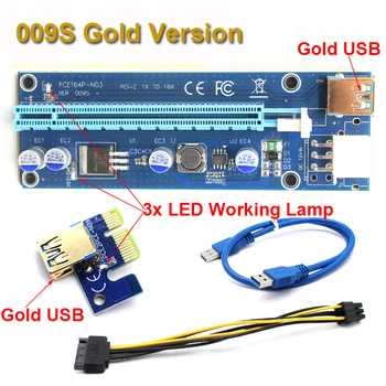 6PCS/LOT 009S Coloane PCIe, PCI-E PCI Express Riser Card 1X, 4x, 8x, 16x USB 3.0 Cablu de Date pentru BTC Miner cu 2 Led-uri