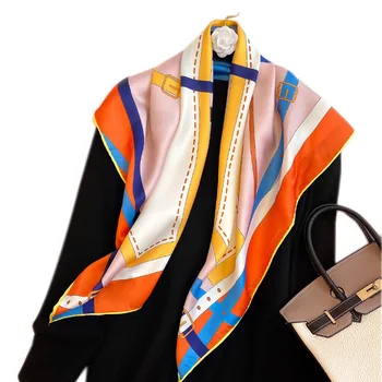 2020 Diagonal Eșarfă de Mătase Femei Gatului Bentita de Moda Eșarfă Eșarfe Eșarfă Foulard Femme Hijab Pashmina Poncho Șaluri 90cm