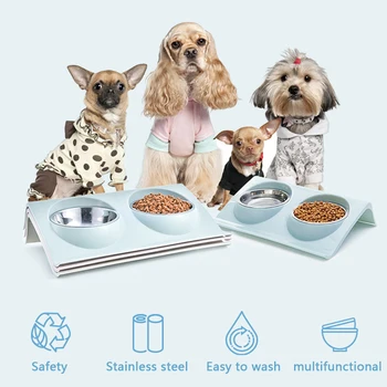 Dublu Câine Pisică Boluri Oțel Inoxidabil Premium Hrană pentru animale de Companie Boluri Splash-dovada Preparate Alimentare Alimentare alimentare cu Apă Animale de companie Consumabile