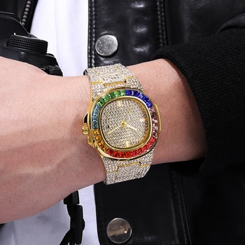 Unic Bărbați Ceasuri de Lux brand de Top de Gheață Afară Ceas de AUR Pentru Bărbați Piața Impermeabil Hip Hop Bărbați Cuarț Ceas de mână Cadouri Pentru Bărbați