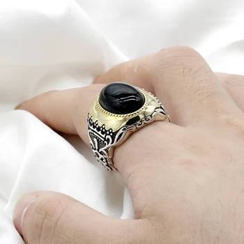 Nou stil de argint 925 inel barbati, negru oval naturale agat piatră doamnelor inel, neutru argint Thai turcă bijuterii