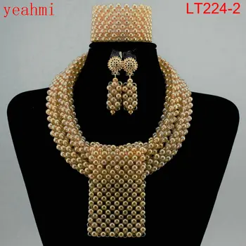 Uimitoare din africa de margele bijuterii set lanț de femei Nigeriene nunta de cristal multi-strat de colier/ cercei Indian seturi de bijuterii LT224-1