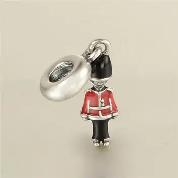 Soldat de jucărie de Argint Farmec Cu Negru Și Roșu Email Argint 925 Bijuterii Potrivite pentru Stil de Brand Farmec Bratari