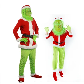 Reneecho Bărbați Grinch Costum Costum De Moș Crăciun Pentru Copiii Adulți Grinch Cosplay Costum De Crăciun