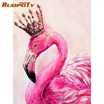 RUOPOTY Cadru Flamingo Roz Animal Pictura De Numere Pentru Adulți DIY Cadou Sala de Nunta Decor Acrilic pe Panza