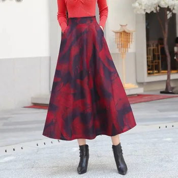 Moda Violet Roșu Fuste Lungi Pentru Femei Elegante Elastic Talie Mare Iarna Mujer Faldas Print Fusta Maxi Plus Dimensiune Saias De Sex Feminin