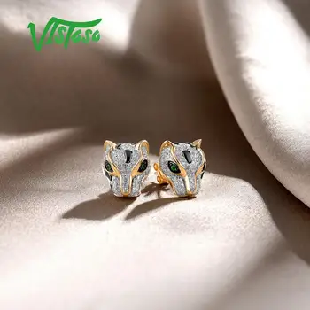 VISTOSO Cercei din Aur Pentru Femei Reale 14K 585 Aur Galben Leopard Cercei Granat Verde Diamant Spumant Bijuterii Fine