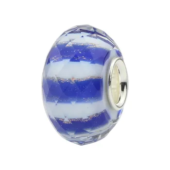 925 Sterling Silver Blue Stripe Rotund din Sticlă de Murano Farmecul Șirag de mărgele Pentru a se Potrivi Europene Original Brățară Colier de Bijuterii DIY Makings