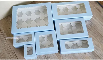 Albastru Cupcake cutie și ambalaje de hârtie-carton kraft cutie de tort cu clar de ferestre din pvc 8 cupcake 4 ambalare cadou ambarcațiuni cutie