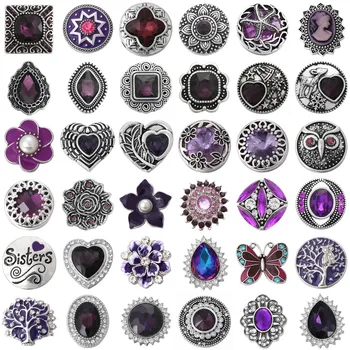6pcs/lot en-Gros Snap Bijuterii Amestecat Violet Stras Floare de Cristal 18mm Snap Butonul Fit Brățară Brățară