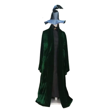 Minerva McGonagall Rochie de Cosplay Costum de culoare Verde Închis Mantie Trenci ofițeresc+Hat