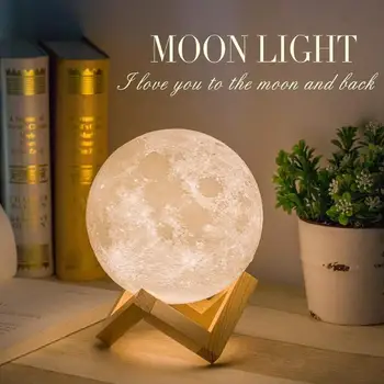 Durabil Lumini de Noapte Reîncărcabilă de Imprimare 3D LED Lumina Lunii 3 Culori Atinge Estompat Dormitor Lampa de Noapte