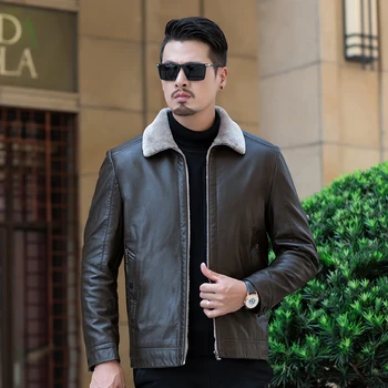 Jacheta de Înaltă Calitate pentru Bărbați în 2020 Nou Solid Stand Guler Impermeabil Bărbat din Piele Faux Blana jaqueta de couro masculina 9816