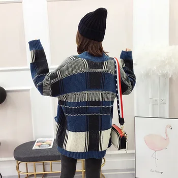 Harajuku Pulovere Femei Cu Maneca Lunga V Gât Carouri Singur Pieptul Cardigan Tricot Femei 2020 Toamna Iarna Cardigan Vrac Mujer