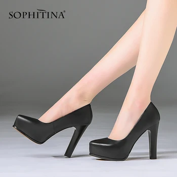 SOPHITINA Sexy Solidă de Înaltă calitate Piele de Vacă Rotund Toe Super Toc Femeie Pompe cu Platforma Office Cariera Pantofi de damă PO77