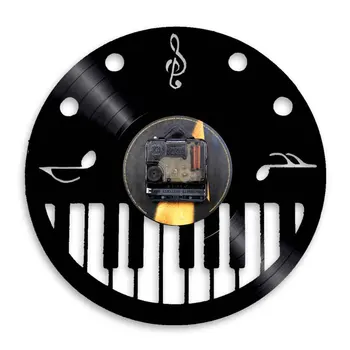 Clape de pian și Clef Înalte disc de Vinil Ceas de Perete Pianist Artist Muzical Studio Room Decor de Perete Vintage Ceas de Pian Arta de Perete