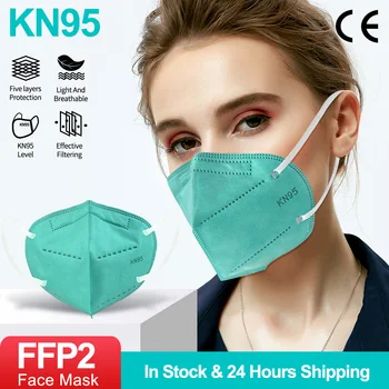 60PCS KN95 Masca de Fata mascarilla Filtru ffp2 5 Straturi CE Reutilizabile FFP2Mask Cyan Faciale Mascherine KN95 de Protecție Adult Masca n95