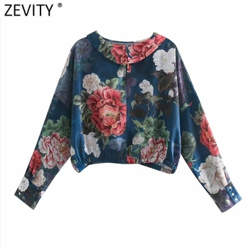 Zevity Noi Femei Vintage Flower Print Casual Salopeta Bluza Femei cu Maneci Lungi Kimono Tricouri Chic Femininas Pulover Topuri LS7311