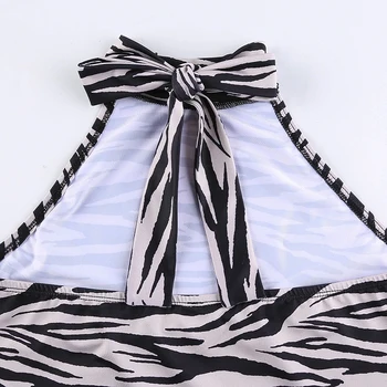 Darlingaga Cravată Model Zebra Slab Halter Top Cu Spatele Gol Casual Pe Shouler Animal Crop Topuri Sexy Vestă De Vară Rezervor De Top Scurt