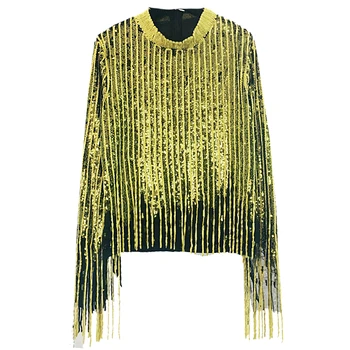 New sosire femei blingbling aur feliuta pulover cu guler rotund cu maneca lunga lady tricot pulover de personalitate ștrasuri din mărgele pulovere