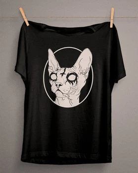Death Metal Pisica Sphynx T-Shirt Black Metal Witchy Tricou Gotic tricou Steampunk Hipster Teuri Pisica Sphynx Graphic Tee