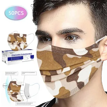 50 buc/Cutie Unisex Camuflaj de Unică folosință Nonwove 3 Straturi Straturi Mască cu Filtru de Design de Masti de Fata Mascarillas quirúrgicas Baluri*