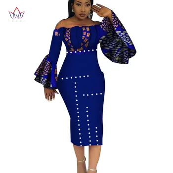 Noi Vara Dashiki Petrecere Fierbinte Vestidos Pentru Femei, de Bumbac Imprimare Tradiționale Africane Îmbrăcăminte 6xl Natura Rochie de la Jumătatea Vițel WY3208